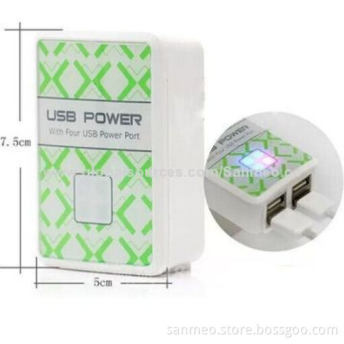White 4-port USB Power Adapter/Charger, 4,000mA for iPhone 5S/5C/5, iPod, Samsung, RIM's BlackBerry